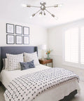Sputnik Chandelier Light Fixture Six Lights In Brushed Nickel For A Modern Dope Living Room Bedroom Kitchen And Dining Area Mid Century Starburst Design Pre Wired Arms For Easy Ceiling Install in bedroom