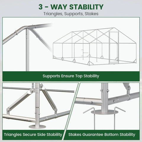 Large Walk In Chicken Coop With Solar Light And Outdoor Metal Poultry Cage stability design details