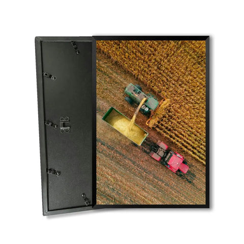 Golden Harvest Cornfield Wall Art With Black Frame Canvas Print Of A Harvesting Combine In Action Dope Farmhouse Vibes 8x12 Inches