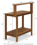Tioman Outdoor Potting Bench In Natural Hardwood For Small Patios And Balconies With A Tall Open Frame And Slatted Shelves That Drain Water