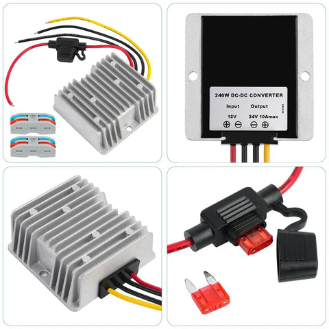 12V To 24V DC Boost Converter 240W 10A Waterproof Fuse Protected Regulator Module with wiring and casing
