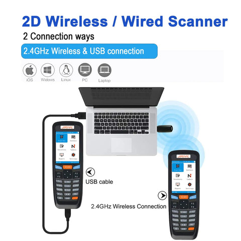 2D Wireless Barcode Scanner Portable Inventory Scanner And Data Collector 2.4G Barcode Reader With 2.8 Inch LCD Screen