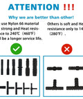 Image comparing Nylon 66 material with others, showing heat resistance at 240°C for 63 Piece Rubber Vacuum Hose End Cap Kit in Seven Sizes.