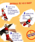 E Track Fire Extinguisher Brackets install guide with quick-release mounts for 2.5 pound extinguishers, showing step-by-step instructions.