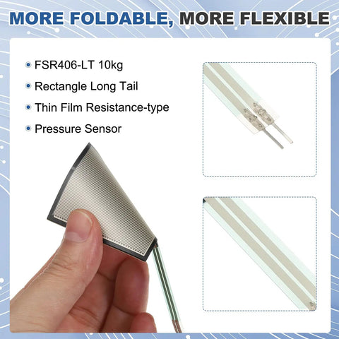 Thin Film Pressure Sensor Pad Pack Of 2 With FSR406 LT 120g To 10kg Force Range 40 By 40 Mm Size Pro Grade High Accuracy Stress Test Sensor, shown flexed