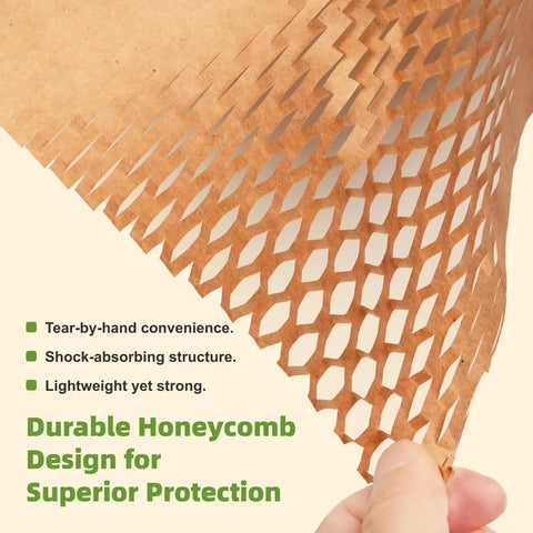 Close-up of brown Eco Friendly Packing Paper 12 Inch By 55 Foot For Moving And Shipping with honeycomb pattern expanding.