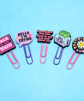 Cheeky 30 Pack Large Funny Paper Clips Set for Office with bold, sarcastic designs on blue background
