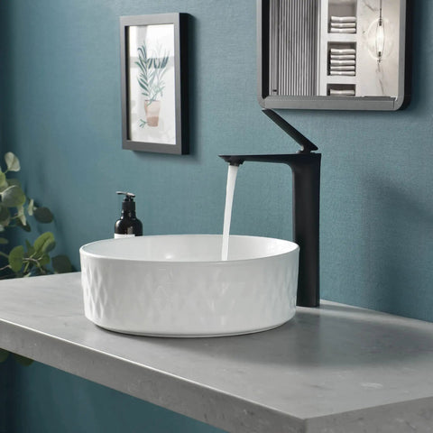 Round Ceramic Vessel Bathroom Sink With Pop Up Drain, Above Counter Vanity Sink For Modern Bathrooms, 14.2 Inch White Ceramic