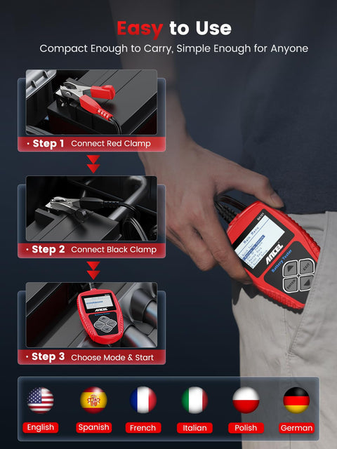 Demonstration of BA101 12V Car Battery Tester Digital Automotive Alternator Meter With 100 To 2000 CCA Load Charging And Cranking Analyzer