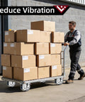 Worker moving a stack of boxes on a cart with Heavy Duty 4 Inch Casters Set Of 4 With Dual Spring Shock Absorption, 360 Degree Swivel.