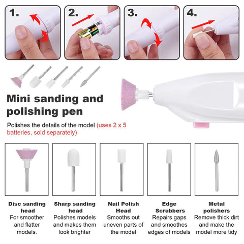 Mini sanding and polishing pen from 101-Piece Gundam Model Tools Kit For Building And Repairing Gundam Models Precision Nippers Tweezers.