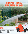 110V Electric Water Pressure Pump 4.0 GPM 50PSI Self Priming Diaphragm Booster watering plants with hose in garden.