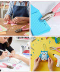Crafting scenes featuring Pink Star Shaped Hole Puncher Five Millimeter With Rubber Grip Handle for paper crafts and DIY projects.