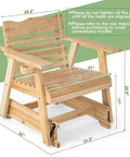Outdoor Fir Wood Glider Chair With Hidden Rotatable Cup Holder And Curved Seat For Porch Patio And Backyard Natural Finish