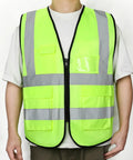 Straight Up Heavy Duty Reflective Safety Vests Bulk 100 Pack With Zipper And Utility Pockets Fluorescent Green high visibility vest with pockets.