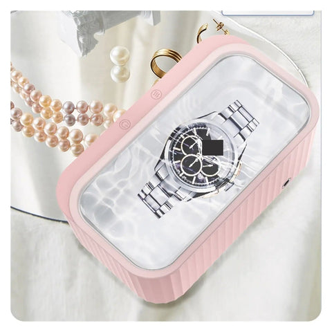 15W Ultrasonic Cleaner Machine With 400Ml Tank, Perfect For Jewelry, Glasses, Watches, And Manicure Tools, shown with a watch inside.