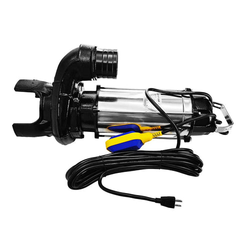 Badass 3HP Submersible Water Pump With Float Switch Heavy Duty Replacement For Tsurumi 12Pn 30391 showing pump with cord and float switch.