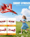 Foam RC Plane For Kids And Adults, Easy To Fly With Gyro Stabilizer, 2.4GHz Remote Control Jet Fighter flying in the sky.