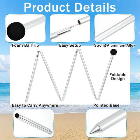 Double Pack 6.56 Foot Beach Tent Poles Replacement For Neso And Gigante Canopies, foldable aluminum alloy design with features overview.