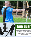 Archer using Three Piece Archery Set With Leather Padded Arm Guard Three Finger Hunting Gloves And Quiver Hip Bag