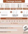 Heavy Duty Aluminum Curtain Track Set For Ceiling Or Wall Mount With Sliding Rail And Hooks, Adjustable 3ft To 9ft Length, Built To Handle Grommet Or Pleated Drape, RV Ceiling Track, parts and bracket layout
