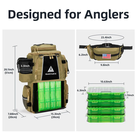 Fishing Tackle Backpack With 4 3600 Tackle Boxes Rod Holder And 43L Waterproof Large Gear Bag Detachable Waist Pack