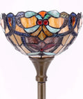 Orange Tiffany Style Floor Lamp With Stained Glass Shade, 12 Inch Wide 71 Inch Tall Torchiere, Antique Bronze Base