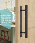 Heavy Duty 12 Inch Iron Square Pipe Sliding Door Handles Black Pack Of 2 For Garage Gates Fences Sheds Barn Doors Farmhouse Furniture Closet Drawer Pulls Durable Steel Construction With Weather Resistant Black Coating For Indoor And Outdoor Use installed on door