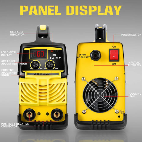 Dual Voltage Arc Welder 160 Amp 110V To 220V IGBT Inverter With ARC Force Portable MMA Welder front and back panel display