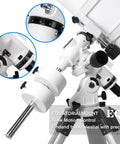Detail view of EQ4 mount from Dope 203mm Aperture Reflector Telescope For Adults, 800mm Focal Length, shown with telescope attached.