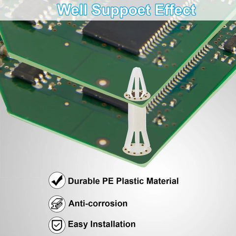 Slick 100 Piece PCB Support Spacers And Rock Solid PC Board Standoffs Featuring Snug Eight Millimeter Height Plastic Isolation Columns for circuit boards
