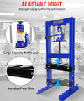 Beast 6 Ton Hydraulic Shop Press With Adjustable Height And H Frame Bearing And U Joint Adapter Heavy Duty Metalworking Tool For Auto Repairs Bending Straightening Installations And Press Fits, blue steel frame with bottle jack and movable press plate