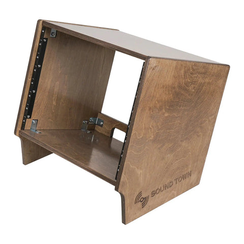 Rock Solid 8U Angled Desktop Studio Rack Hella Durable Baltic Birch Build With Slick Weathered Brown Finish Zero Hassle Setup Big Room Saver For Home Music Creators And Podcasters Who Want A Dope Equipment Platform That Slaps