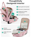 Your Go To Underseat Carry On Luggage With Wheels For Women, 16 Inch Lightweight Personal Item Bag in blush pink, interior view with compartments.