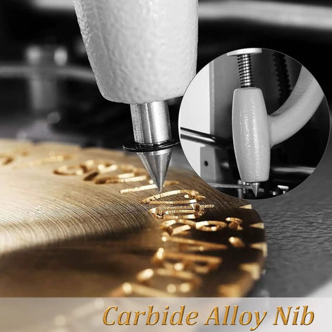Professional Double Sided Dial Ring Engraver featuring hella precise hard alloy pen tip engraving on a gold surface.