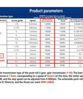 Product parameters table for Top Shelf High Precision Nema17 Stepper Motor Electric Linear Actuator with specifications.