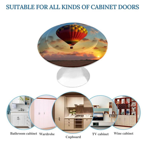 Slick Two Piece Round Cabinet Knobs And Drawer Pulls Featuring Hot Air Balloon Sunset Design With Hella Durable Stainless Steel Build For Kitchen Cabinets And Dressers That Feel Dang Sturdy And Look Sharp, 28mm round size.