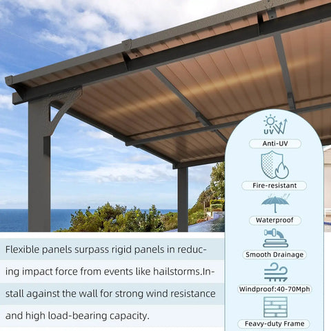 14 X 10 Foot Gazebo With Hard Top Roof, Lean To Pergola Shade For Patio And Backyard Hangout, 140 Sq Ft Covered Space, installed view