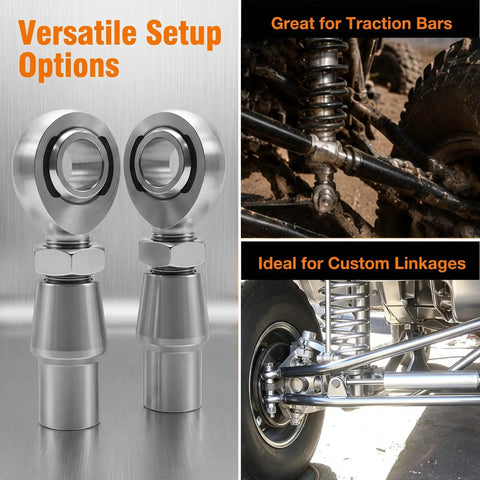 Tough As Nails 3/8 Inch Chromoly Steel Rod End Heim Joint Kit designed for steering and suspension jobs, showing versatile setup options.