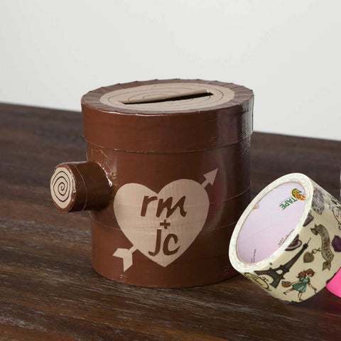Craft project using Heavy Duty Brown Colored Duct Tape Single Roll 60 Foot for unique decorated container.