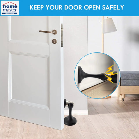 Heavy Duty Magnetic Door Stopper Keeps Interior Doors Securely Open Wall Mount with black design in modern home interior.