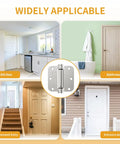 2 Pack Self Closing Door Hinges 3.5 Inch With Adjustable Tension Control For Heavy Traffic Kitchen And Office Doors shown in kitchen, bathroom, basement, and entrance door settings.