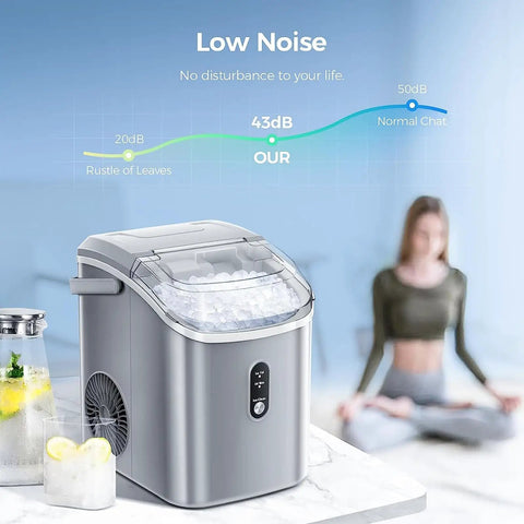 Countertop Nugget Ice Maker Delivers 34 Pounds Daily With One Touch Control And Self Clean Wash for home use with low noise.