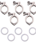 Stainless Steel 304 Single Pin Heavy Duty Tri Clamp With Wing Nut For Ferrule TC One Point Five Inch Size Five Pack With Silicone Gasket