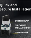 Rotary Switch With 2-Position Maintained Selector No NC Latching, 22mm, Quick Secure Installation, Labeled Parts, Close-Up