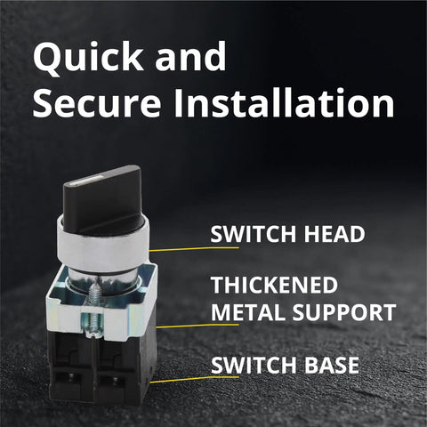 Rotary Switch With 2-Position Maintained Selector No NC Latching, 22mm, Quick Secure Installation, Labeled Parts, Close-Up