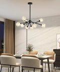 Sputnik Style Black Crystal Chandelier For Dining Room Over Table 9 Light Modern Pendant Lighting Fixture with crystal spheres