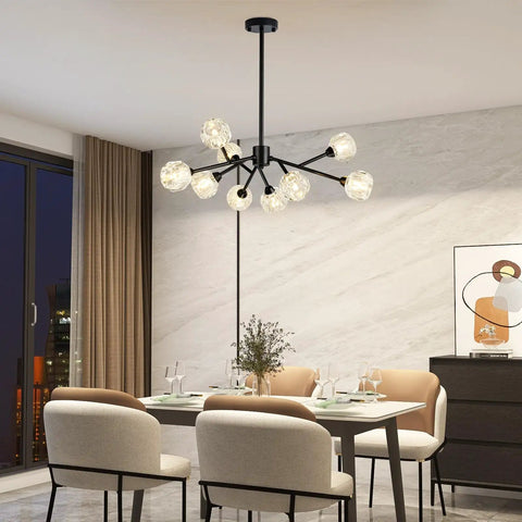 Sputnik Style Black Crystal Chandelier For Dining Room Over Table 9 Light Modern Pendant Lighting Fixture with crystal spheres