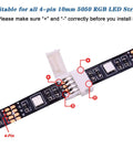 4 Pin LED Strip Connectors Set With Screw Clips Cuttable T L And X Shape PCBs For SMD 5050 10mm RGB LED Strips Gapless Connector Kit 95 Pieces showing connection details