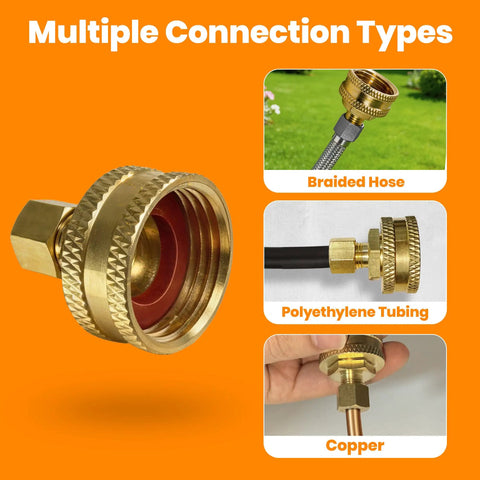 3/4 Inch FHT To 1/4 Inch Compression Brass Adapter With Swivel End, 1 Pack, Perfect Fit For Garden Hose And Plumbing Projects, Works With Copper Lines And Evaporative Coolers, Includes O Ring. Brass adapter for braided hose, polyethylene tubing, and copper